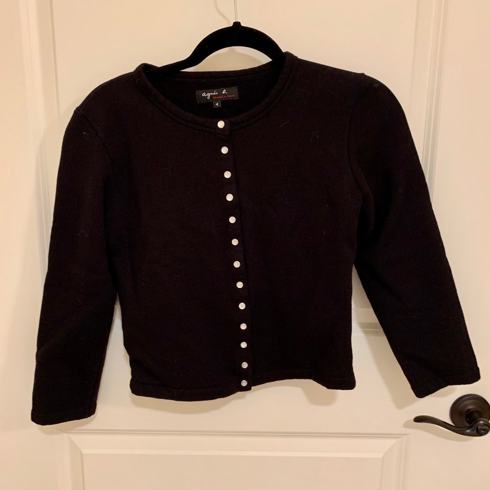 AGNES B classic snap cardigan black